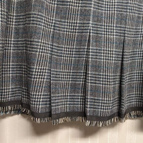 Sigrid Olsen Skirt Women Size 14 Wool Blend Plaid Fringe Trim Pleated - Picture 4 of 7